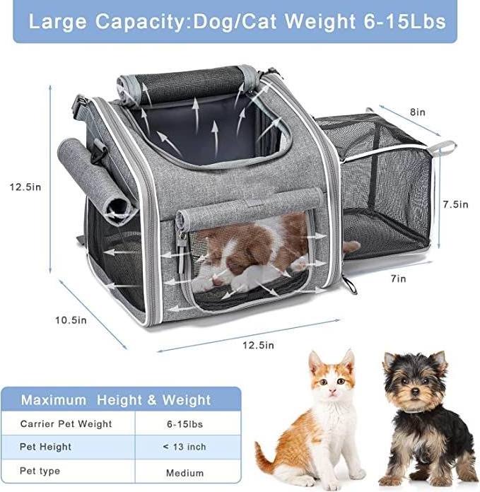 polyester dog bike basket carrier pet bike expandable pet dog carrier  with 4 Open Doors, 4 Mesh Windows for Small Dog Cat