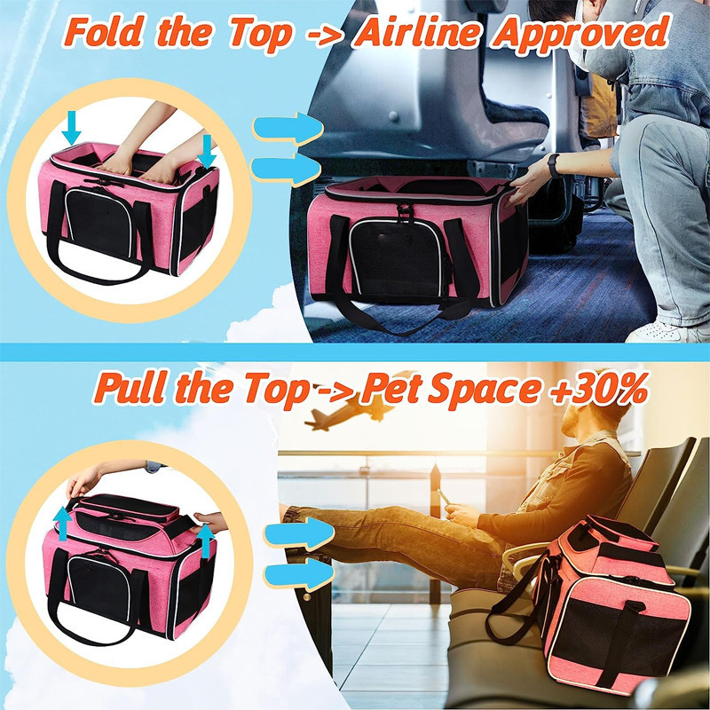 Airline pet Bag can be folded height adjustable   pet carrier travel bag Breathable small cat and   dog bag