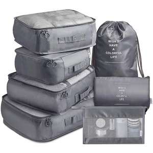 OEM/ODM 7 Set Compression Packing Cubes with Shoe Bag Travel Luggage Suitcase Organizer