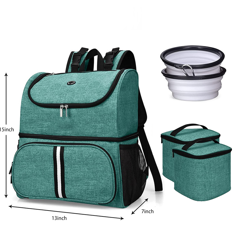 pet carriers travel bag for supplies,Airline Approved Pet Supplies Backpack 2 Silicone Collapsible Bowl and 2 Food Baskets Green