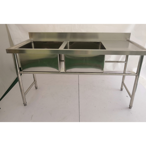 Stainless steel kitchen work table sink bench 2 bay prep sink