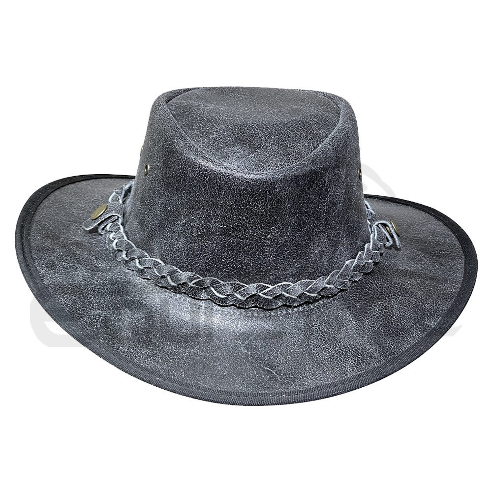 Classic Style Australian Hat Plain Black Strap Hatband Light Gray Real Leather Cowboy Hats Custom Logo Inner Print Western Hat