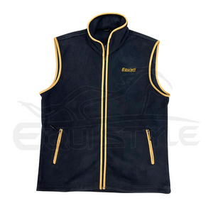 Blue Polar Fleece Vest for Men and Women Double Raise 330 Gsm Two Side Pockets Yellow Piping Trim Sleeveless Outdoor Travel Vest