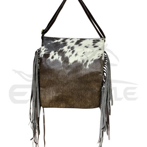 Customize Cowhide Fringe Purses Western Style Brown Shoulder Crossbody Bag Large Size Women Leather Fringe Purse Manufacturer