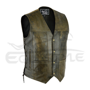 Cowboy Vest Leather Waistcoat Jacket OEM Custom Size Two Front Pockets With Side Laces Braids Vintage Style Mens Fashion Vest