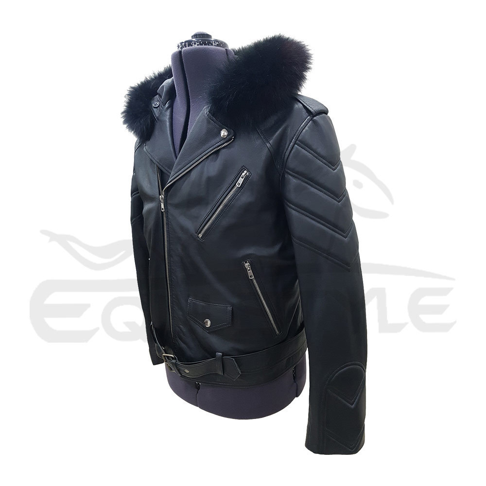 Moto Leather Jacket With Fur Hood High Quality Black Genuine Lambskin Jacket Adult Mens Fashion Plus Size Leather Jackets