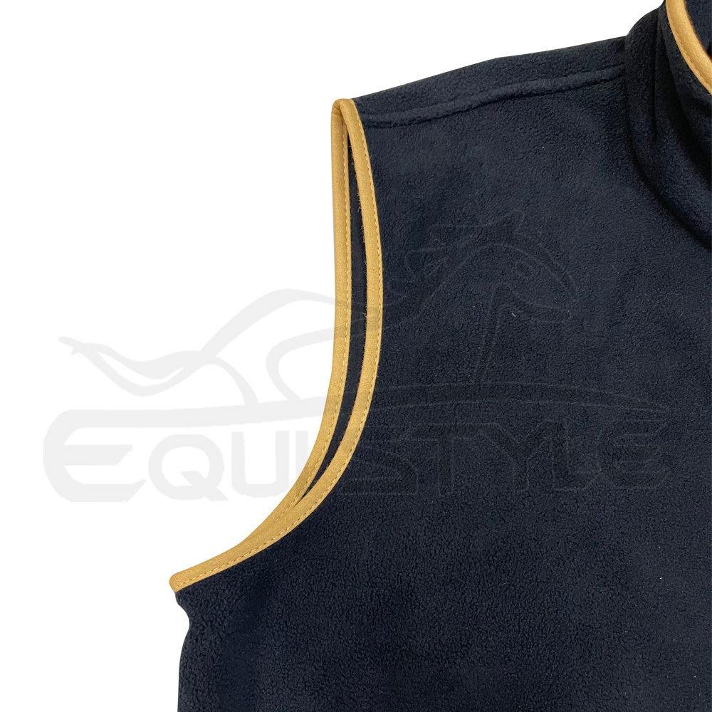 Blue Polar Fleece Vest for Men and Women Double Raise 330 Gsm Two Side Pockets Yellow Piping Trim Sleeveless Outdoor Travel Vest