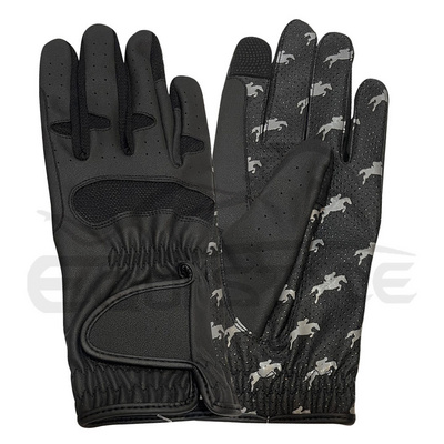 Black Equestrian Riding Gloves Durable Comfortable Leather Anti Split Horse Riding Gloves For Men Custom Design Show Gloves