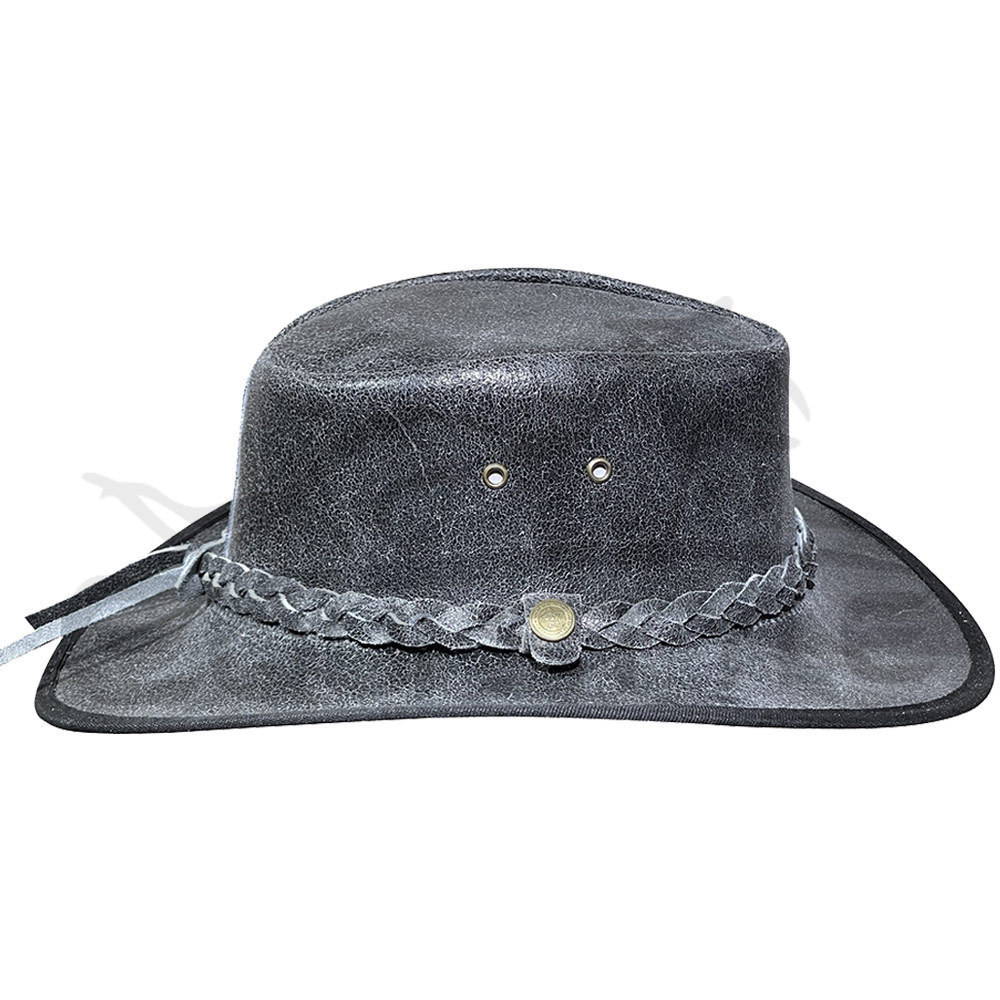 Classic Style Australian Hat Plain Black Strap Hatband Light Gray Real Leather Cowboy Hats Custom Logo Inner Print Western Hat