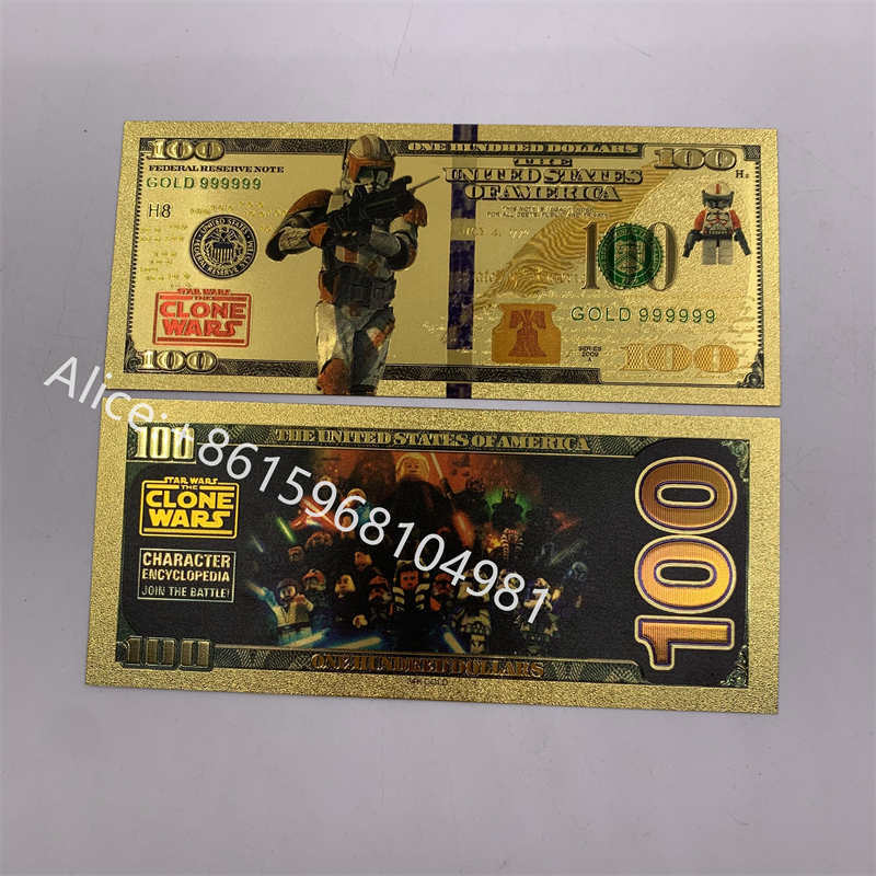 America Movie Character Star-Wars Gold Banknote Cards US 100 Dollar Note Super Hero Golden Ticket For Fans Gift