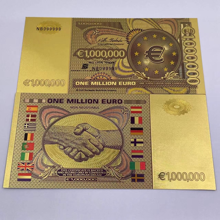 European Prop Money 1 Million Euro 24k Gold Plated Foil Country Banknote In Stock