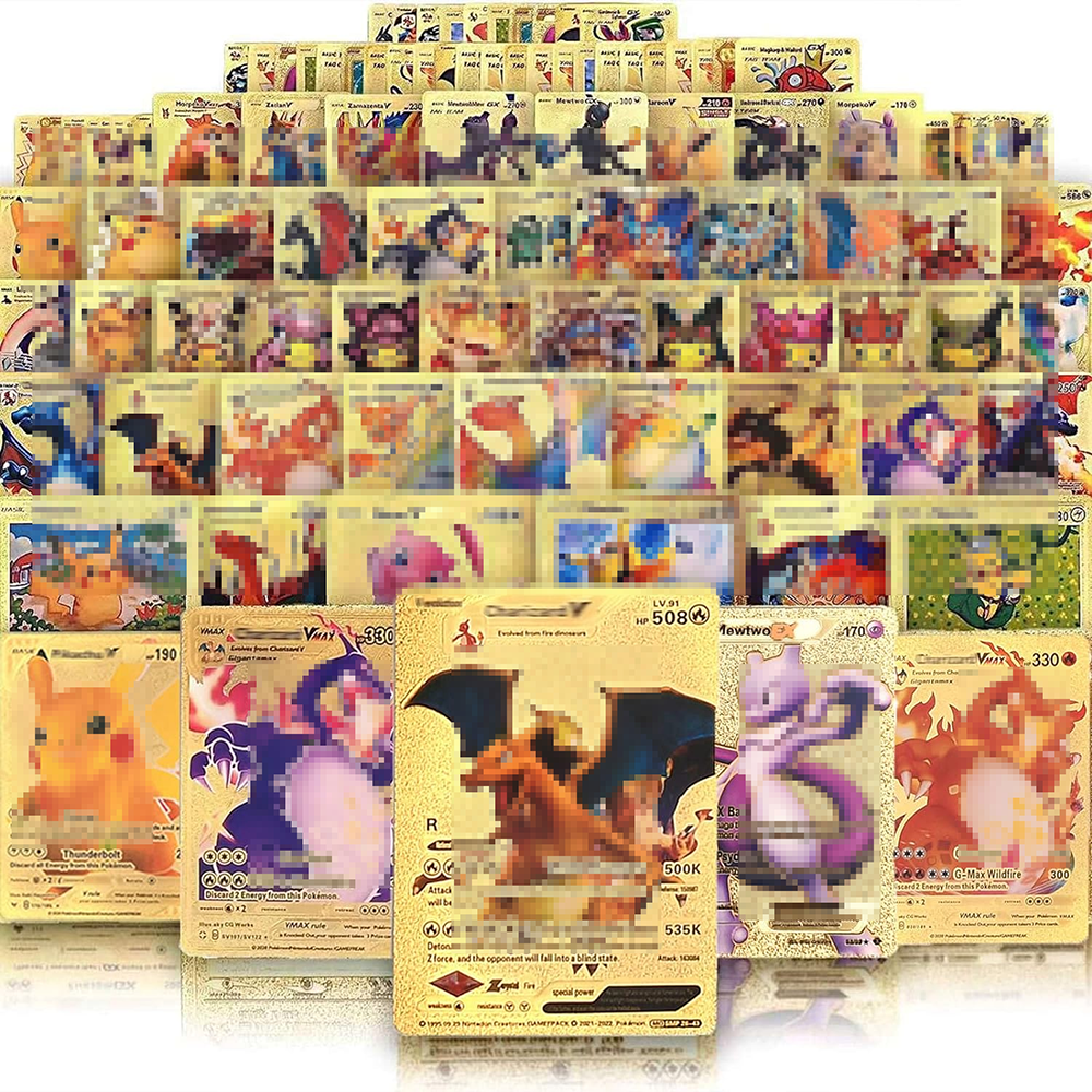 Full Color 55pcs English Pokemoned Trading Battle Game Anime Plastic Gold Foil Plated Cards For Children