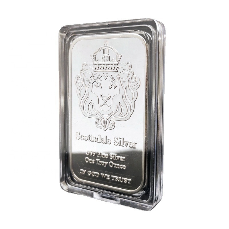 Scottsdale Silver 999 Fine Silver plated metal bar One Troy Ounce lion head Bullion In God We Trust Coin With Display Case