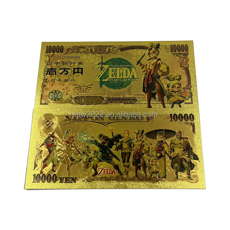 8pcs/lot Japan game anime plastic banknote Zelda tears of the king 24k gold foil plated bank note