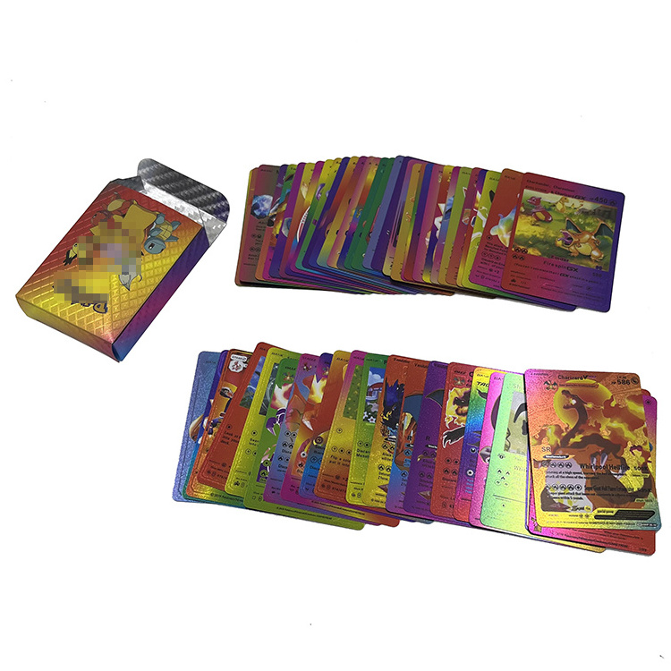 55pcs Anime Game Playing Cards Rainbow Colored Plastic Gold Foil Plated Cards For Kids Gift