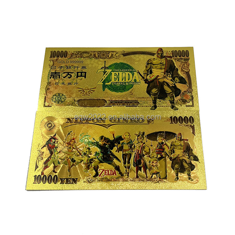 8pcs/lot Japan game anime plastic banknote Zelda tears of the king 24k gold foil plated bank note