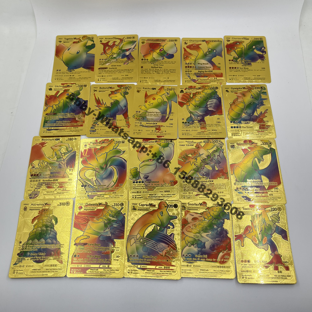 New arrival rainbow Poke-mon Cards Pikachu Trading Cards Game Gold 1st First Edition New Trading Playing Cards Game