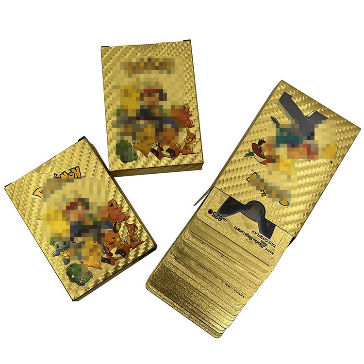 Full Color 55pcs English Pokemoned Trading Battle Game Anime Plastic Gold Foil Plated Cards For Children