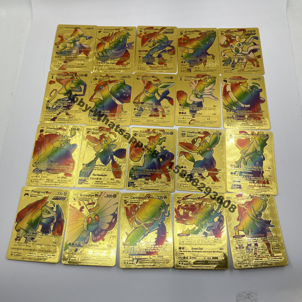 55pcs Poke-mon playing poker Water proof Anime battle cards gold foil rainbow Trading card First edition game cards for kids