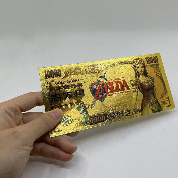 Free Shipping Custom Japan Anime Game Zelda Plastic Card Money Bank Note 24k Gold Foil Plated Banknote