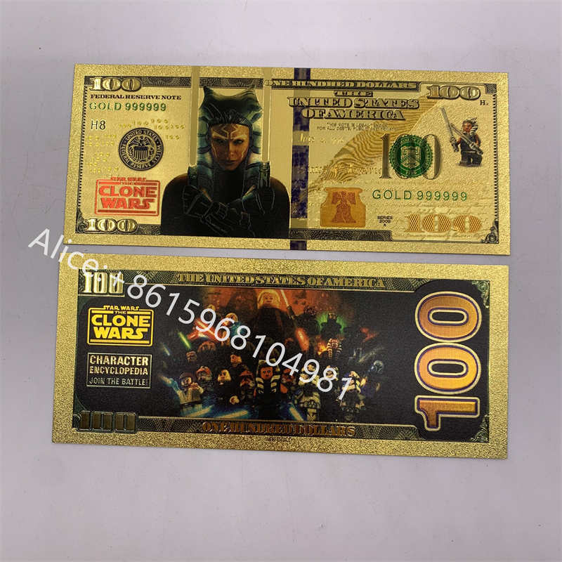 America Movie Character Star-Wars Gold Banknote Cards US 100 Dollar Note Super Hero Golden Ticket For Fans Gift