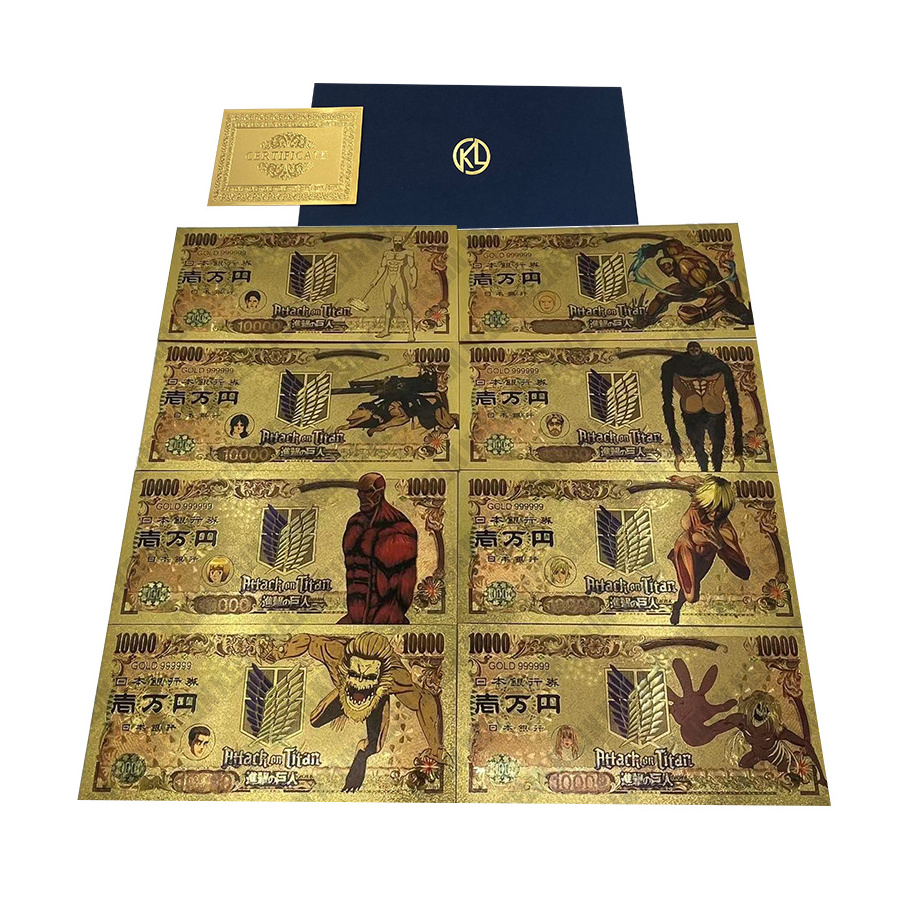 New Japanese cartoon Attack on Titan Gold Foil Anime Ticket Cards Commemorative Bank Note for fans Collection Gift