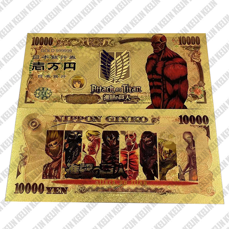 New Japanese cartoon Attack on Titan Gold Foil Anime Ticket Cards Commemorative Bank Note for fans Collection Gift