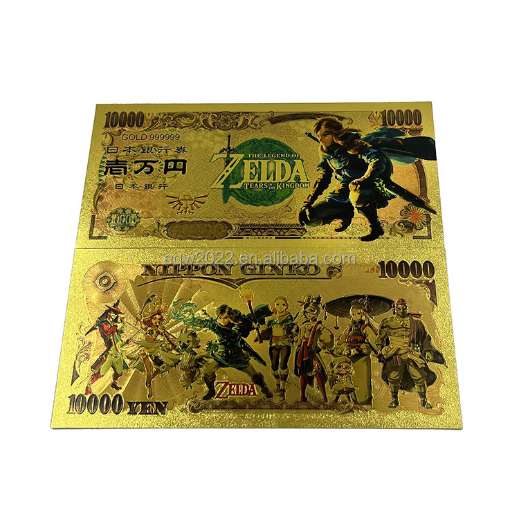 8pcs/lot Japan game anime plastic banknote Zelda tears of the king 24k gold foil plated bank note