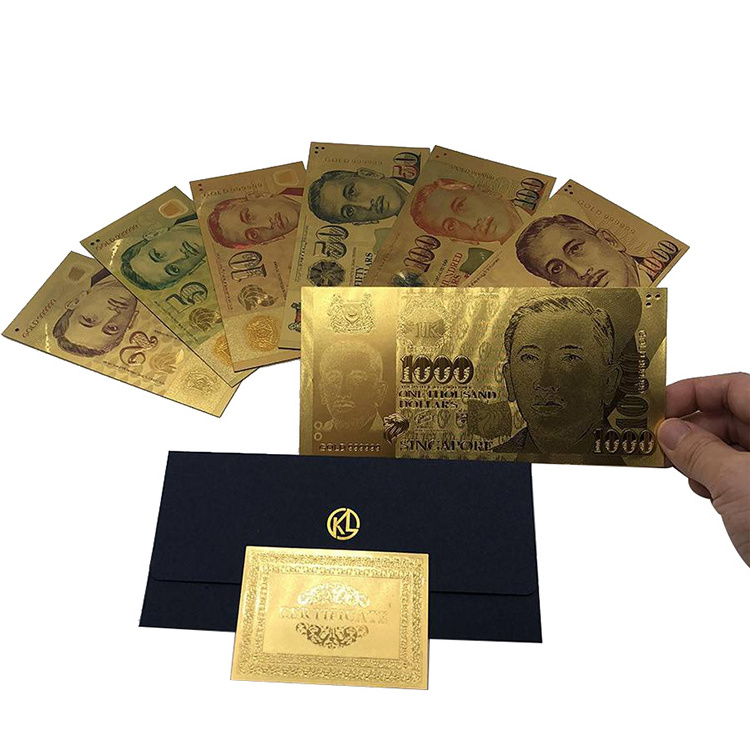 Fast Delivery Singapore 1000 Sgd 24k Gold Plated Bank Note For Collection