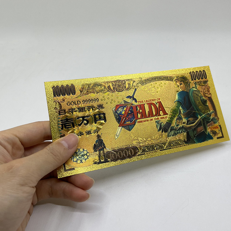 Free Shipping Custom Japan Anime Game Zelda Plastic Card Money Bank Note 24k Gold Foil Plated Banknote