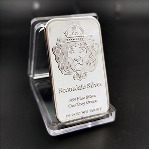 Scottsdale Silver 999 Fine Silver plated metal bar One Troy Ounce lion head Bullion In God We Trust Coin With Display Case