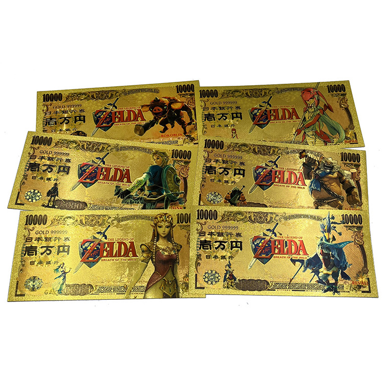 Free Shipping Custom Japan Anime Game Zelda Plastic Card Money Bank Note 24k Gold Foil Plated Banknote