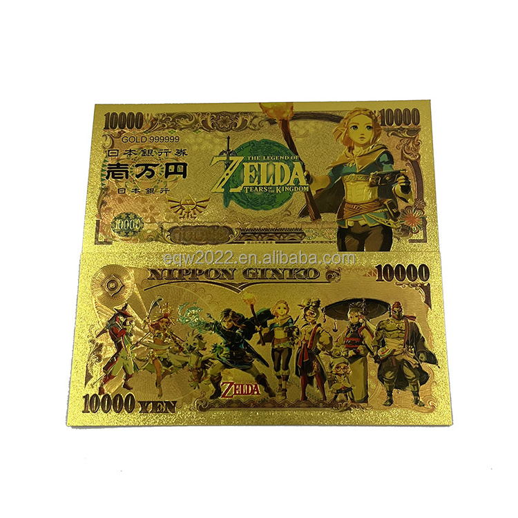 8pcs/lot Japan game anime plastic banknote Zelda tears of the king 24k gold foil plated bank note