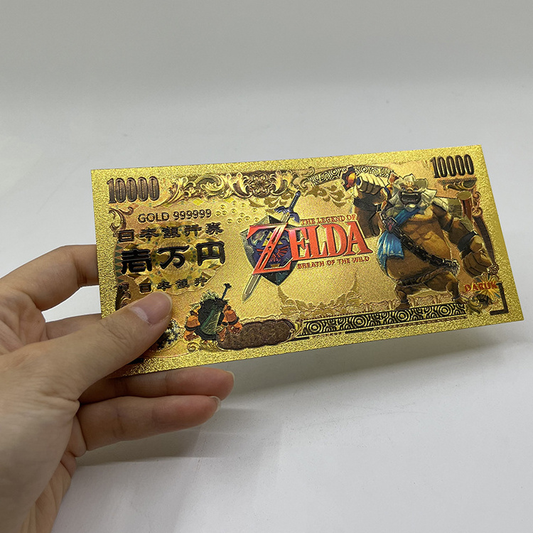 Free Shipping Custom Japan Anime Game Zelda Plastic Card Money Bank Note 24k Gold Foil Plated Banknote