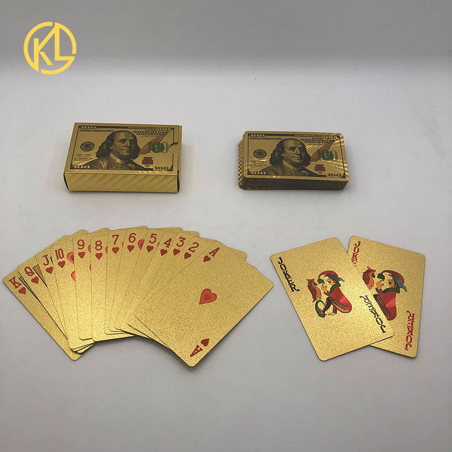 100 dollar bill 999.9 24k gold silver foil playing poker cards with wooden box