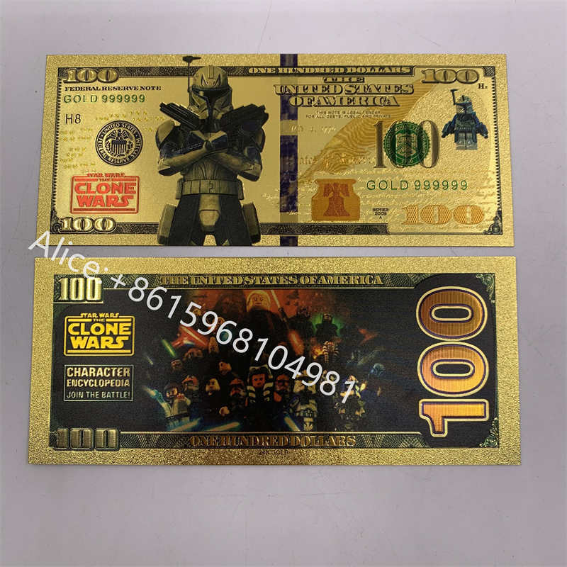 America Movie Character Star-Wars Gold Banknote Cards US 100 Dollar Note Super Hero Golden Ticket For Fans Gift