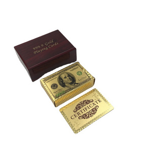 100 dollar bill 999.9 24k gold silver foil playing poker cards with wooden box