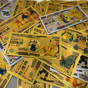 More designs Japan Anime Poke-mon Pikachu Golden Ticket Gold Banknote Silver Foil Game Playing Cards For Nice Gift