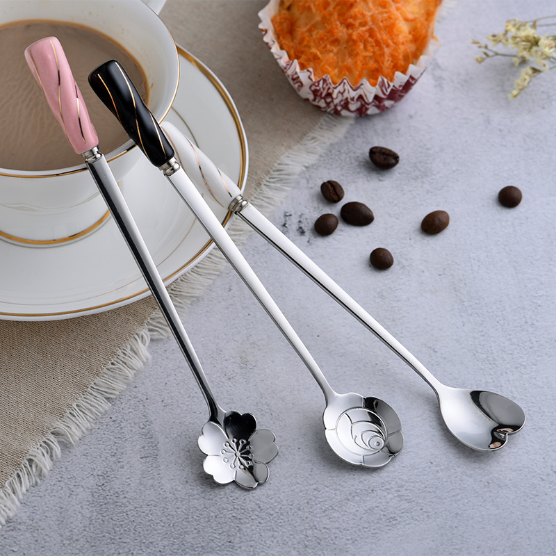 SUS 304 18/8 high quality Wedding Favor Gift Gold Stainless Steel Long Ceramic Handle Tea Coffee Spoon Teaspoon