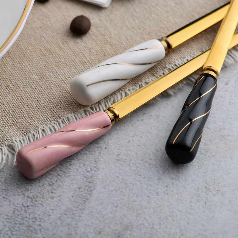 SUS 304 18/8 high quality Wedding Favor Gift Gold Stainless Steel Long Ceramic Handle Tea Coffee Spoon Teaspoon