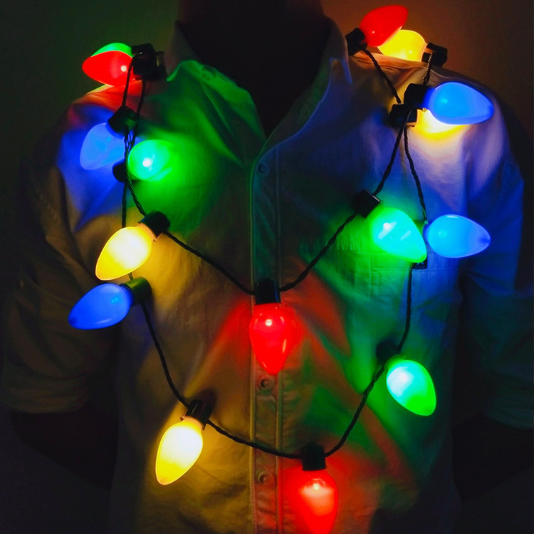 Christmas Halloween LED Glowing Necklace Colorful Bulb Christmas Bulb Glowing Necklace Party Supplies