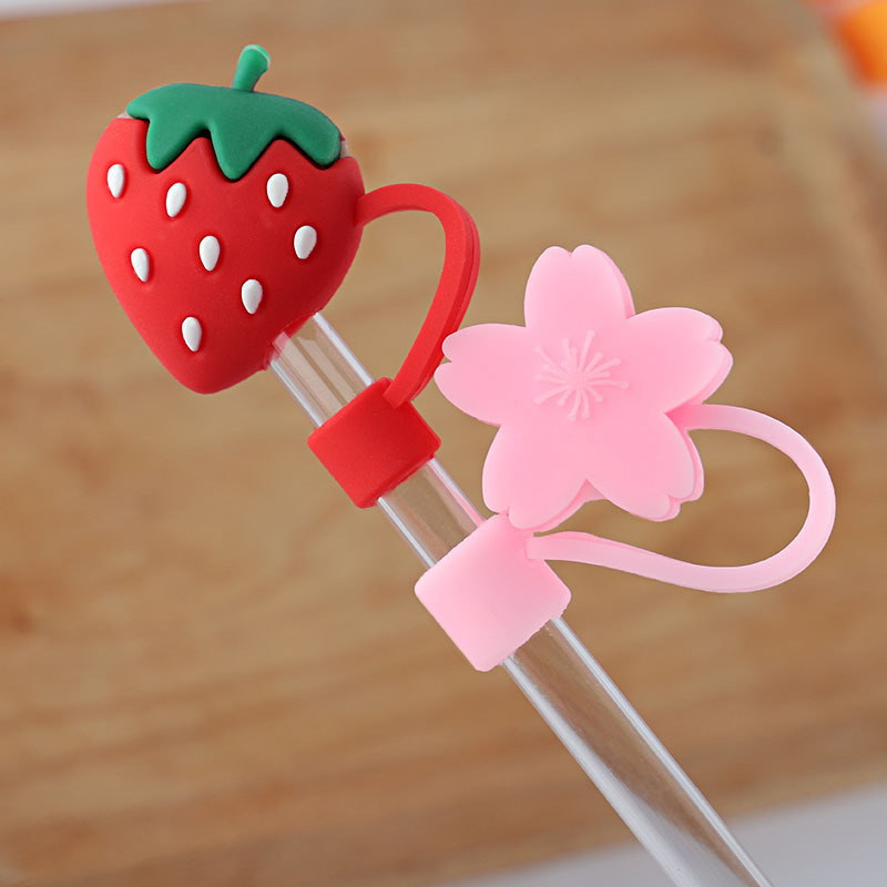 Hot Sell Cute Silicone Tips Cartoon Straw Toppers Covers Charms For Straws Reusable Straw Lid Dust Proof Cap