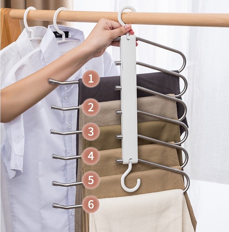 Magic Multi-Layer Jeans Tie Scarf Towel Clothes Closet Rack Metal Non Slip Trouser Hanger Space Saving Magic Pant Hanger