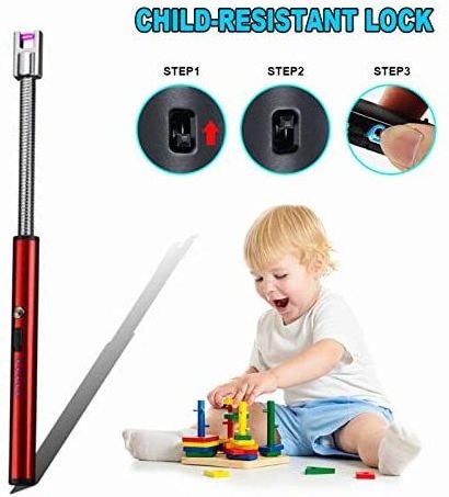 Longer Flexible Neck Lighter, USB Candle Lighter Camping Lighter Plasma Arc with LED Battery Display Safety Switch