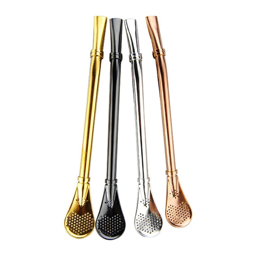 Wholesale 304 Stainless Steel Drinking Spoon Straw Filter Tea Strainer yerba mate boba tea bombilla straws