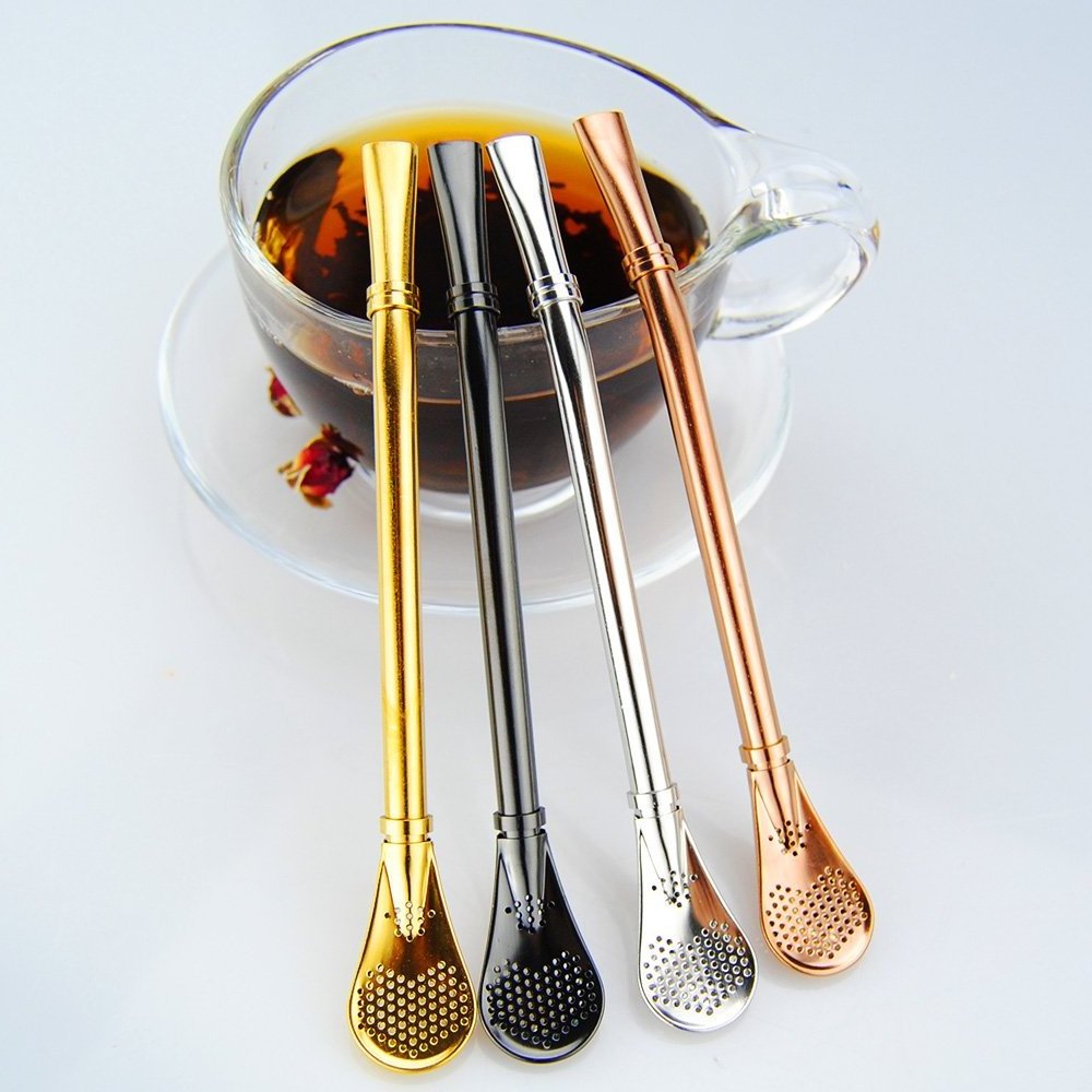 Wholesale 304 Stainless Steel Drinking Spoon Straw Filter Tea Strainer yerba mate boba tea bombilla straws