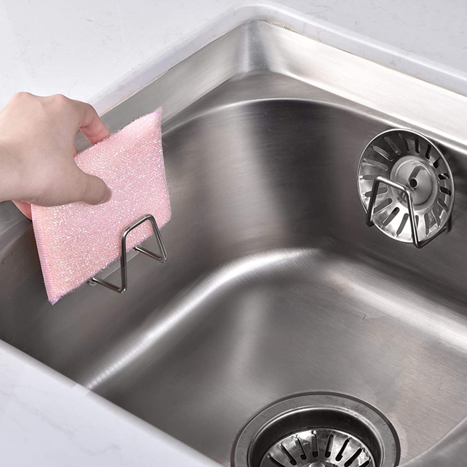 Kitchen Stainless Steel Sink Sponges Adhesive Holder Sink Caddy Storage Organizer Adhesive Drain Drying Rack Wall Hooks