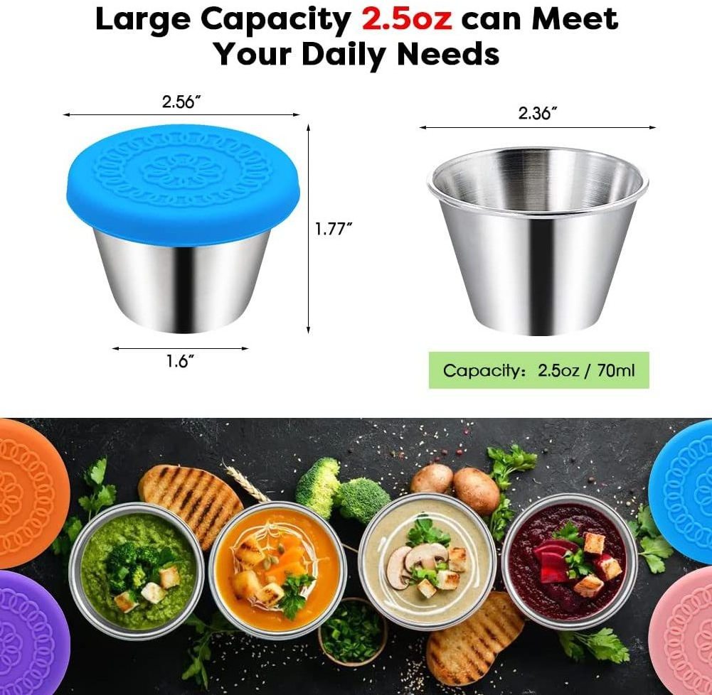 Reusable Small Stainless Steel Condiment Container Portion Cups Jam Dipping Sauce Cups with silicone lid