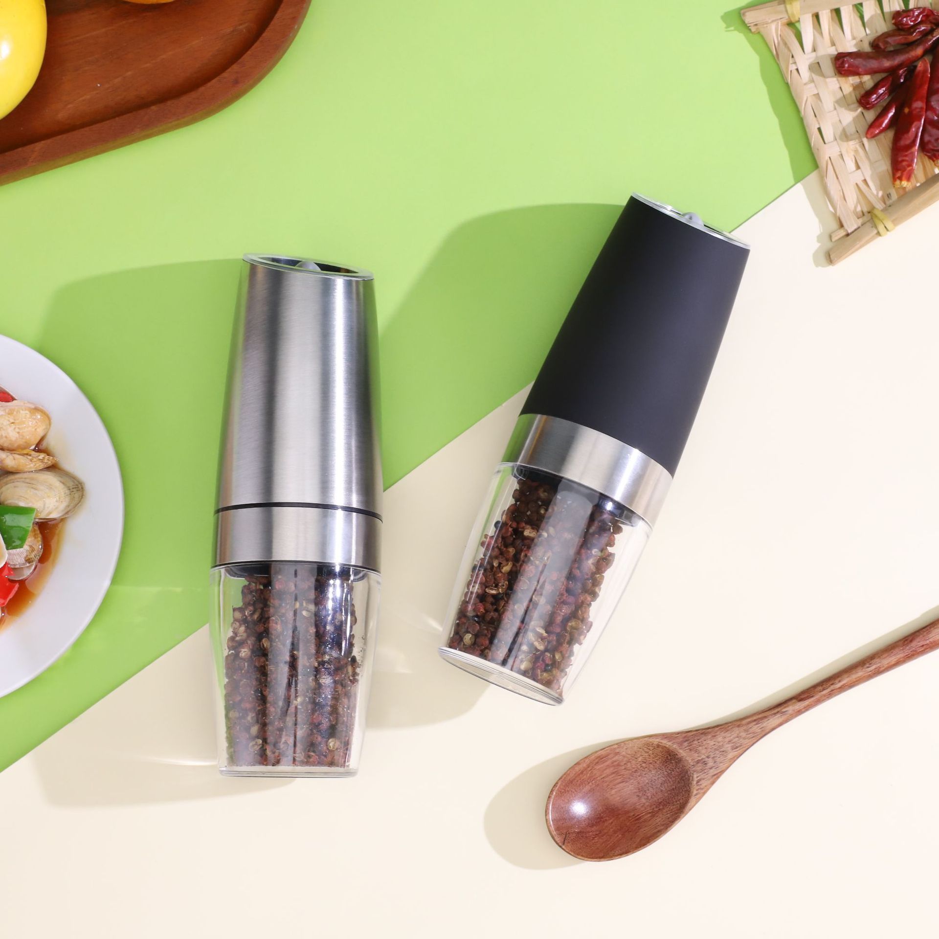 Stainless Steel Salt Adjustable Pepper Mill and Salt Mill,Pepper Grinder Electric gravity sensing pepper grinder