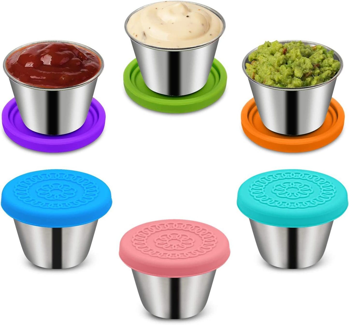 Reusable Small Stainless Steel Condiment Container Portion Cups Jam Dipping Sauce Cups with silicone lid